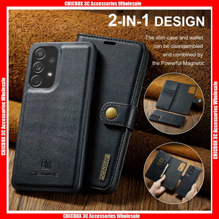 For Samsung A Series DG.MING  Luxury Upgrade Card Slots Magnetic Removable 2in1 Rivet Leather Case