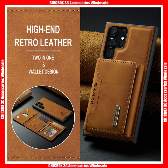 For Samsung S&N Series DG.MING M2 Series Pure Color 3 Fold Movable Card Slot Wallet Bag with Magnetic Suction Leather Back Case