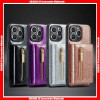 For iPhone DG.MING M3 Series Shiny Powder 3 Fold Movable Zipper Wallet Bag with Magnetic Suction Leather Back Case