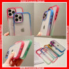 For iPhone & Samsung Gradient Metal Camera Frame Acrylic+TPU Hard Case With Metal Buttons