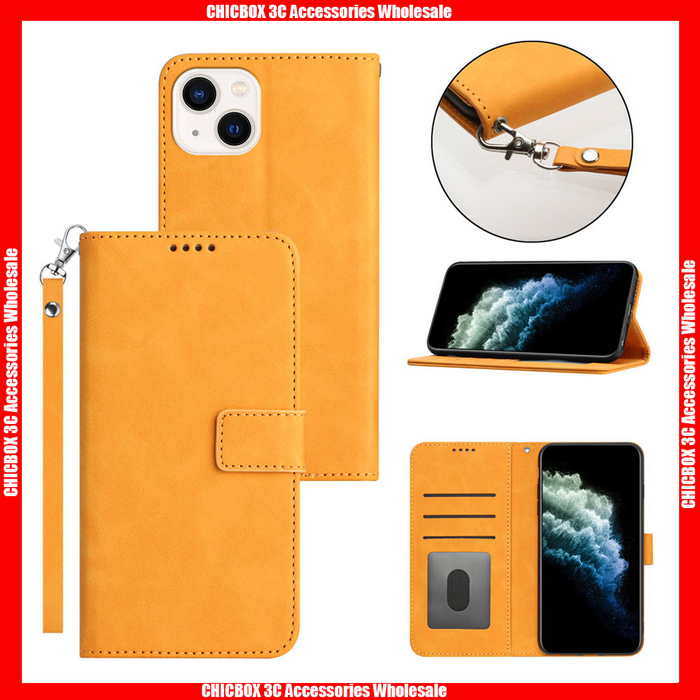 For iPhone Pure Color Card Slots Magnetic Square Buckle Leather Wallet Case with Hand Strap