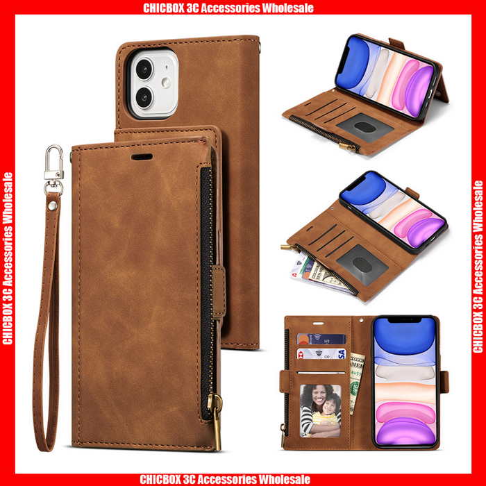 For Samsung A Zipper Wallet Card Slots Leather Case With Card Slots Magnetic Adsorbing Back Bag And Hand Strap