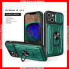 For iPhone Pushing Window Camera Lens Foldable Kickstand Card Slot Hard PC Case